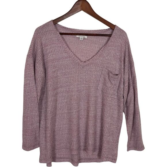 American Eagle Purple Waffle Knit Thermal V-Neck Sweater Women's Large - Picture 1 of 4